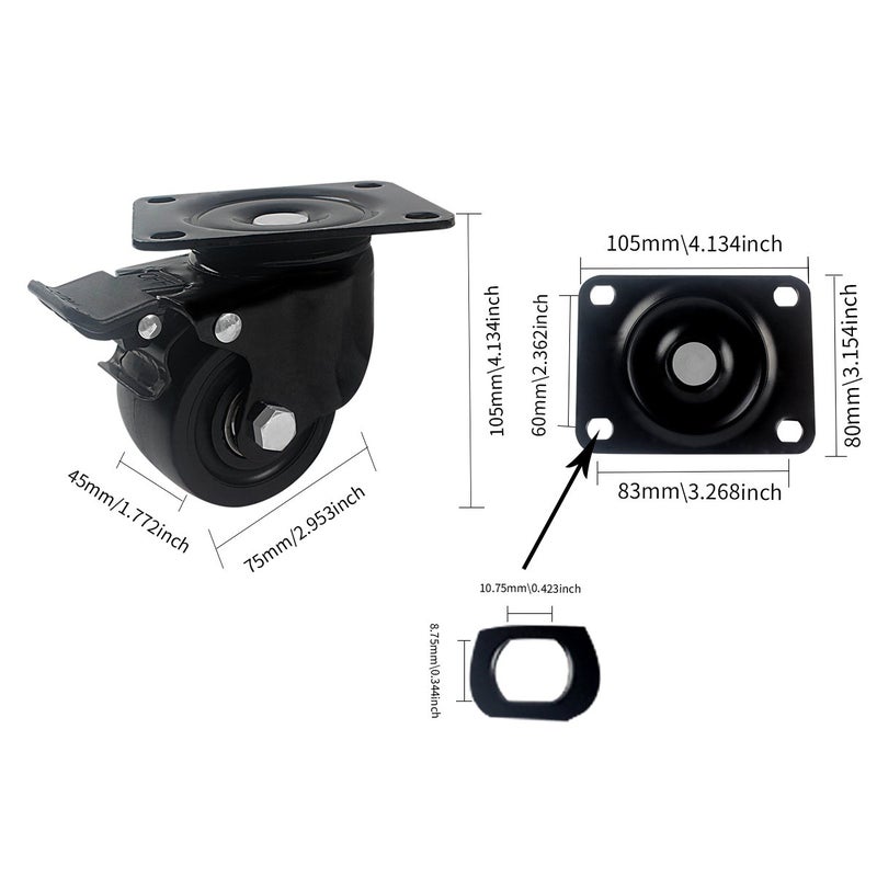 DICASAL Heavy Duty Casters, 3 Inch Swivel Plate Caster Wheels with Brake Premium Commercial Grade Non-Marking Durable Nylon castors with 2000 Lbs Capacity 4 Pack - Image 2